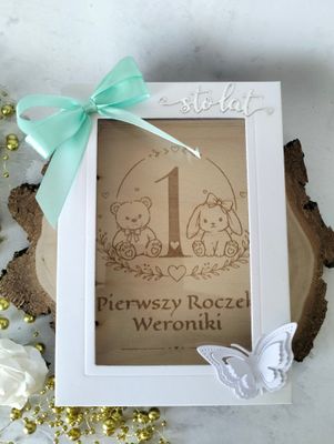 Kartka grawerowana - na roczek dla chłopca lub dziewczynki