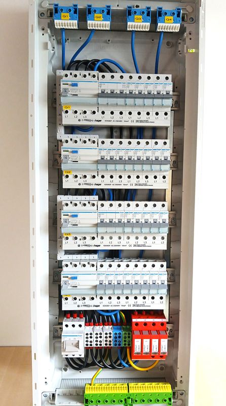 ✅Hager Unterverteilung Sicherungskasten 5-reihig verdrahtet 4xFI -2x3B16A - 20x1B16A - 6x1B10A ✅ Wählbar UP/AP/HW