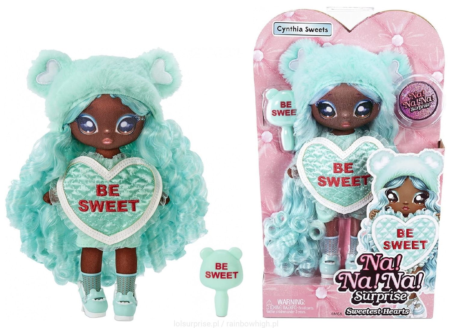 Na! Na! Na! Surprise Sweetest Hearts Cynthia  Sweets zielona miętowa lalka NaNaNa miś &quot;be sweet&quot; 581284