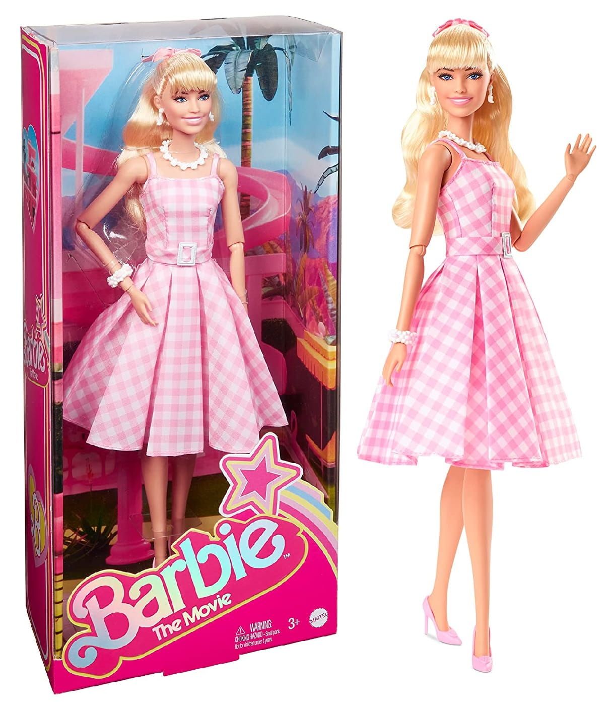 Barbie w różowej sukience Lalka filmowa Margot Robbie jako Barbie HPJ96 Barbie the Movie
