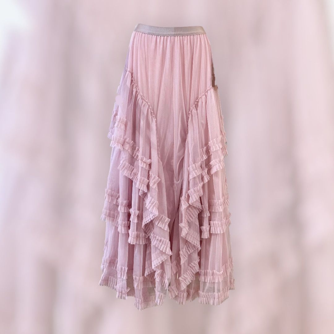 Falda gasa volantes (rosa)
