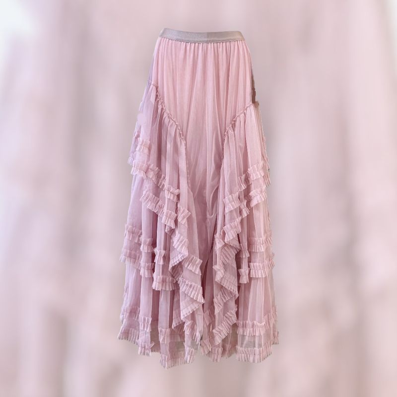 Falda gasa volantes (rosa)