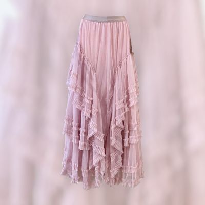 Falda gasa volantes (rosa)