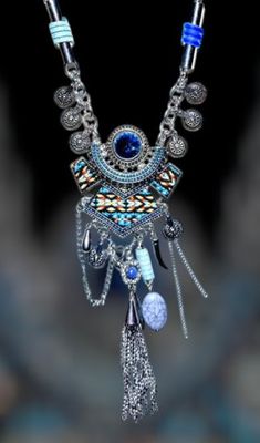 Collar plateado abalorios (azul)