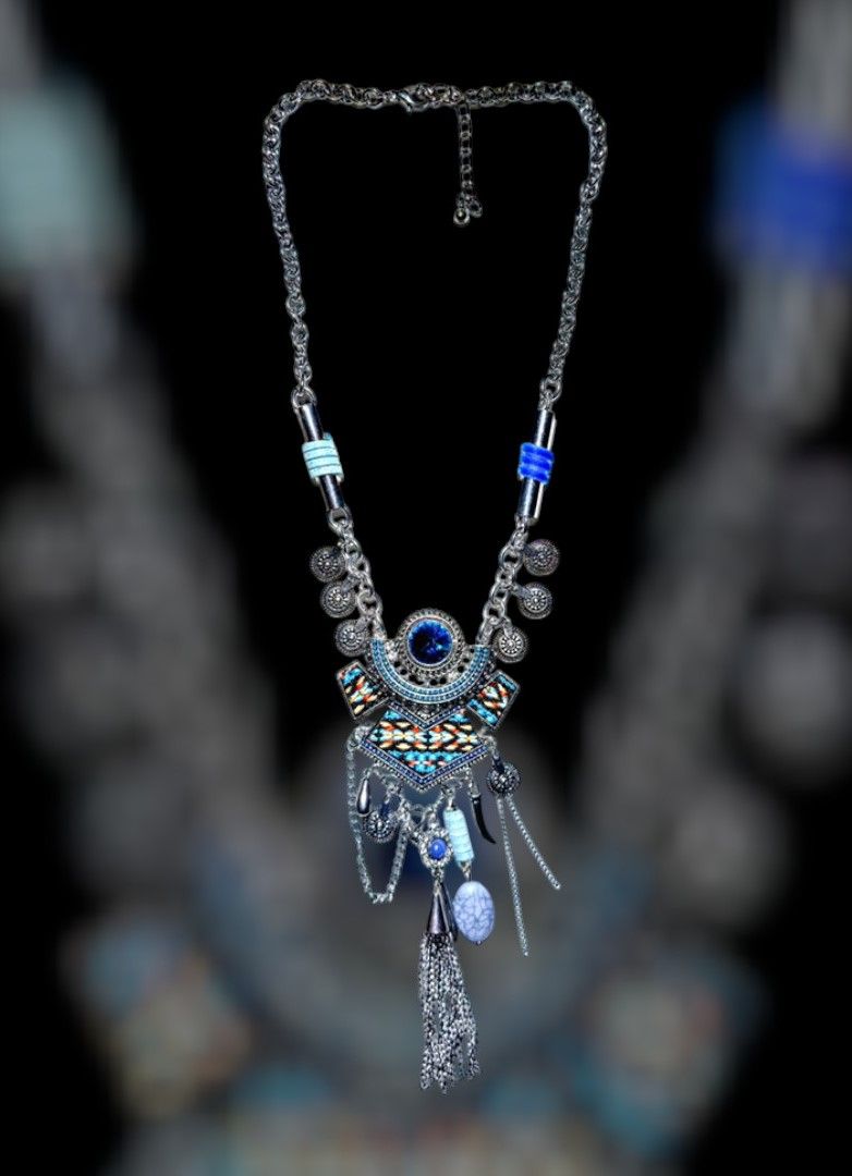 Collar plateado abalorios (azul)