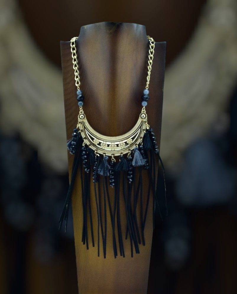 Collar flecos y pompones