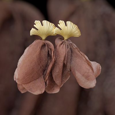 Pendientes tela hojas (marrón)