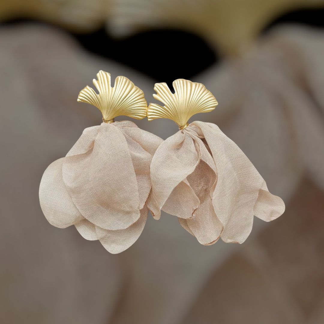 Pendientes tela hojas (blanco roto)