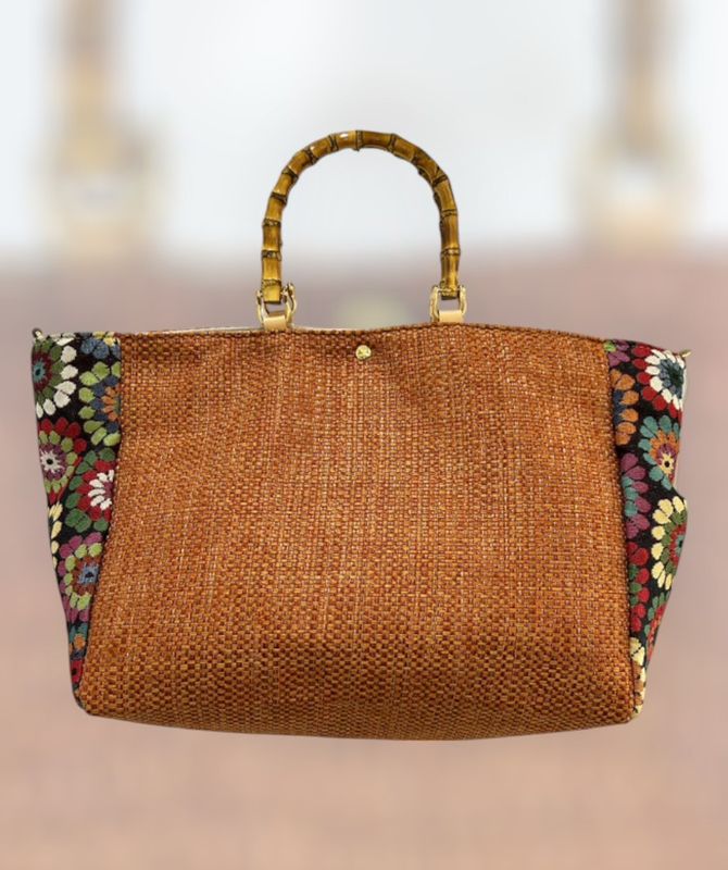 Bolso rafia y tela