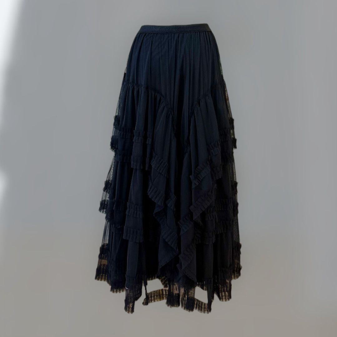 Falda gasa volantes (negra)