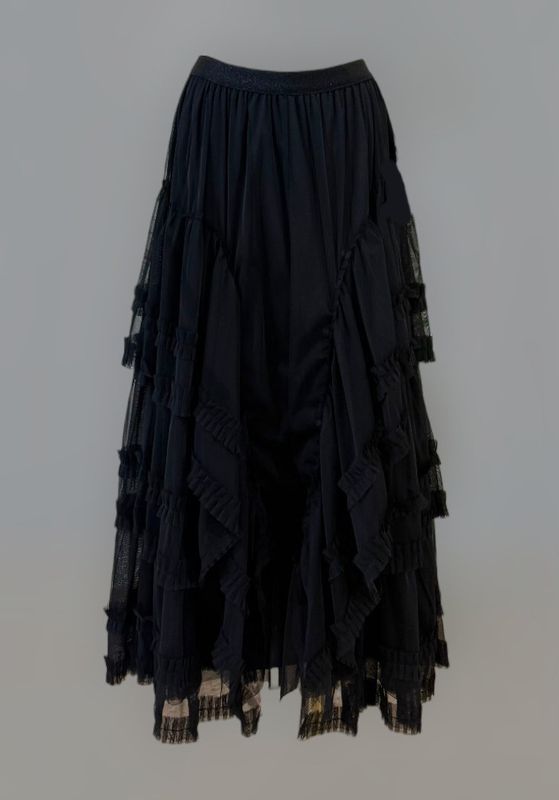 Falda gasa volantes (negra)