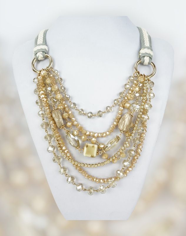 Collar perlas y abalorios (dorado)