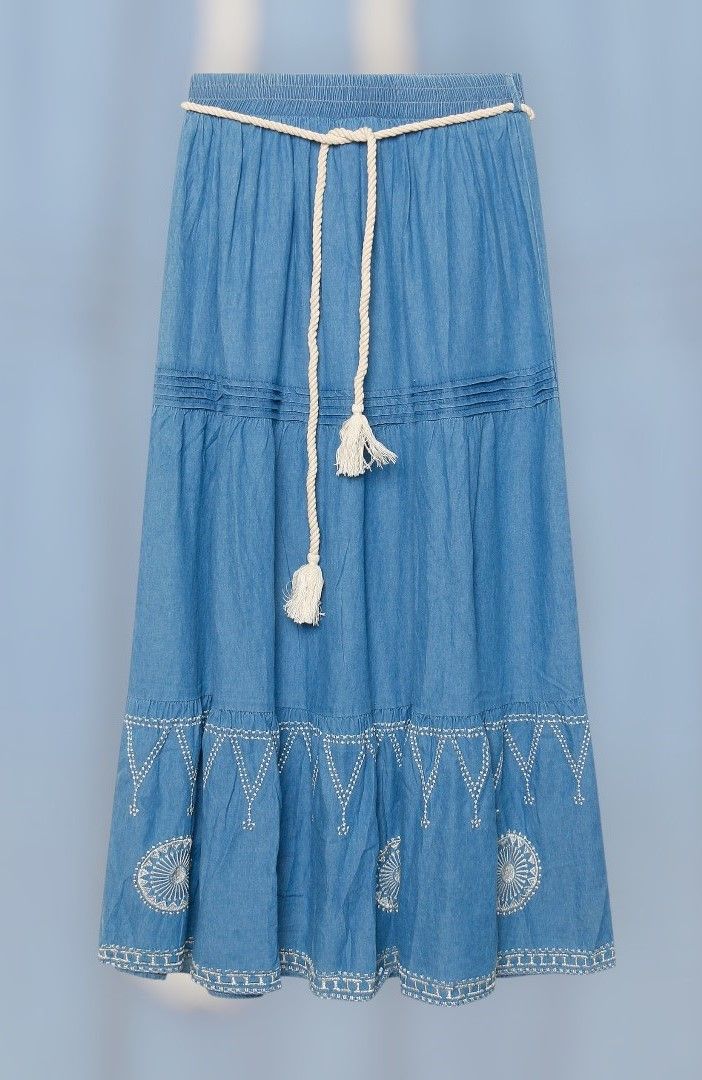 Falda denim bordados