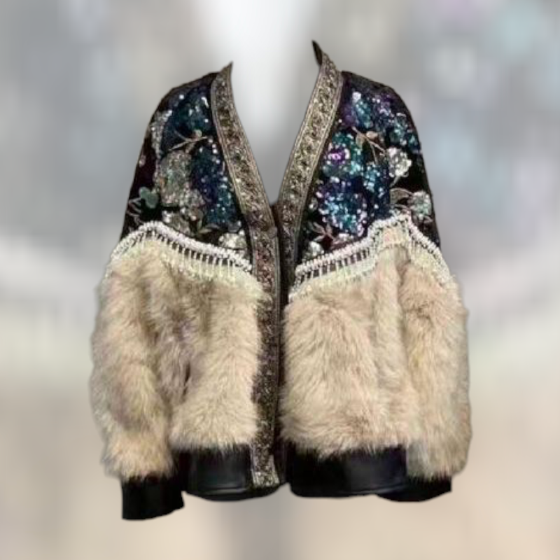 Chaqueta piel y lentejuelas