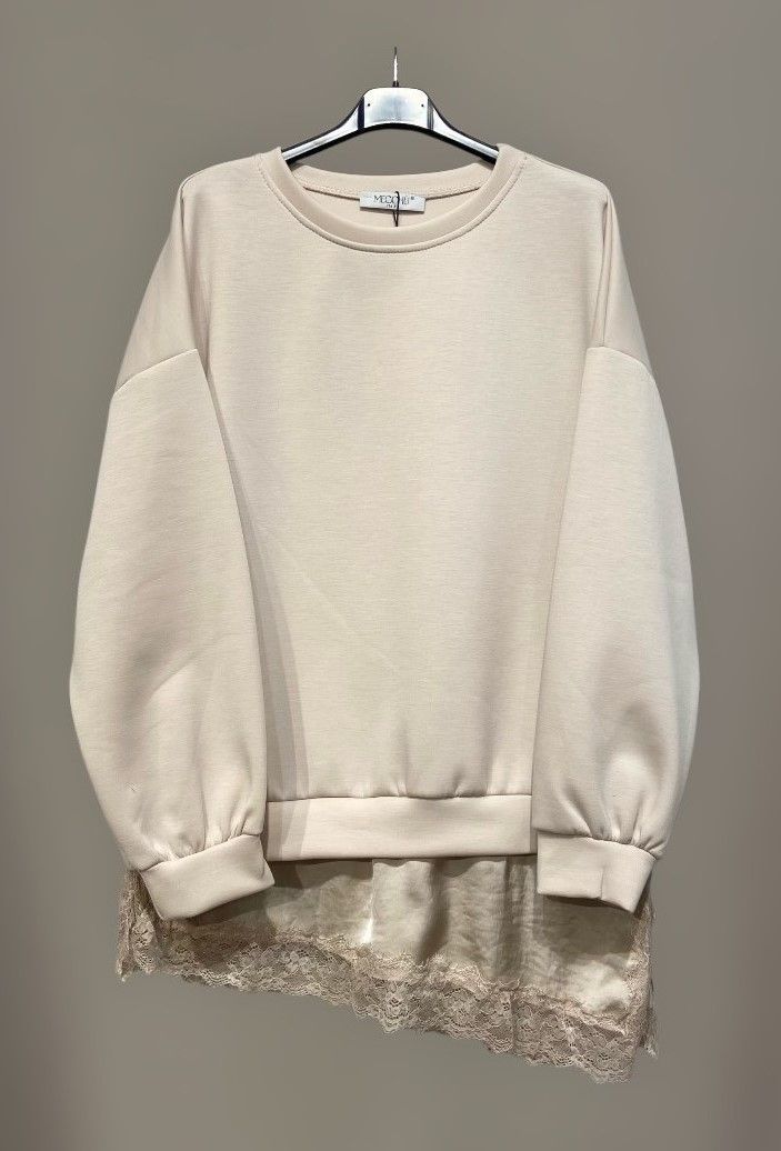 Sudadera faldón encaje (beige)