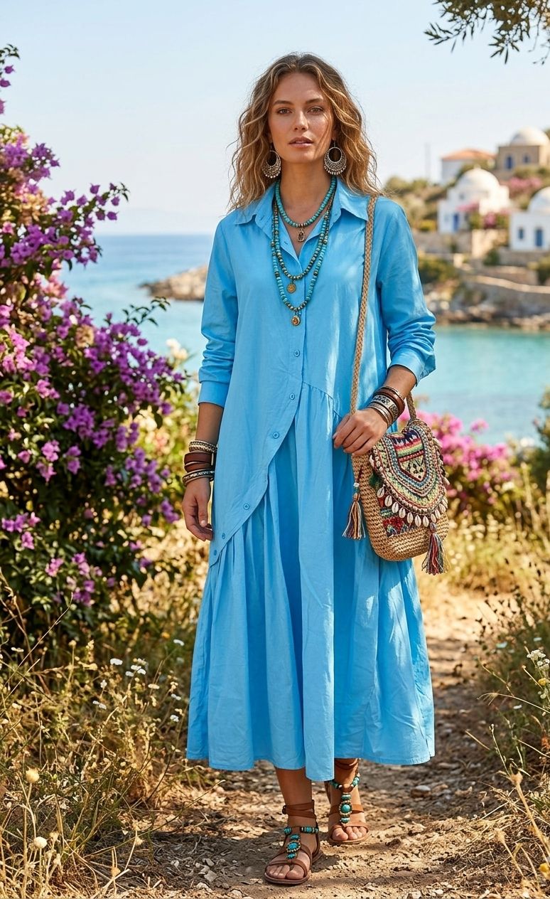 Vestido camisero turquesa