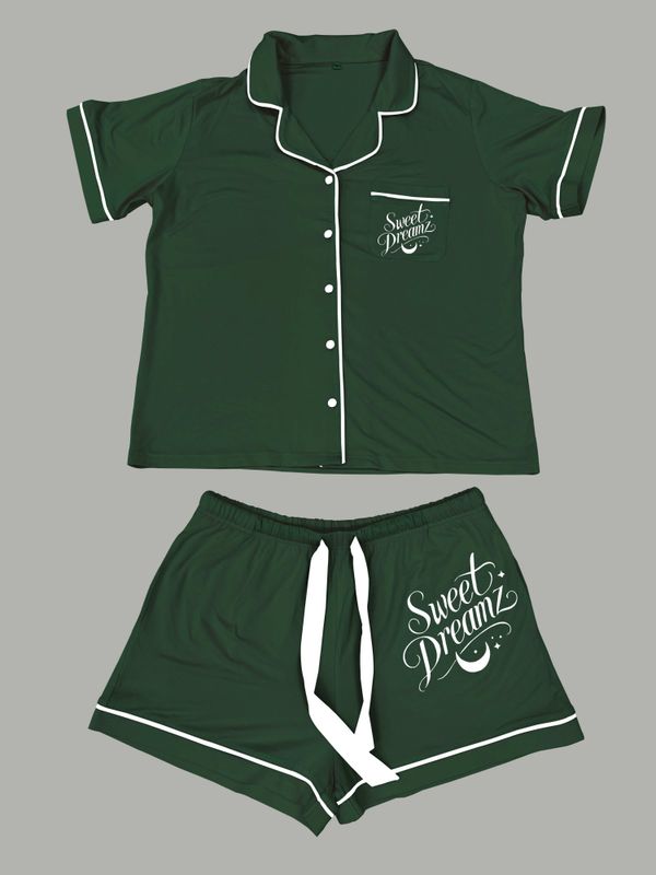 GREEN/WHITE TRIM &quot;BAMBOO PJS&quot;