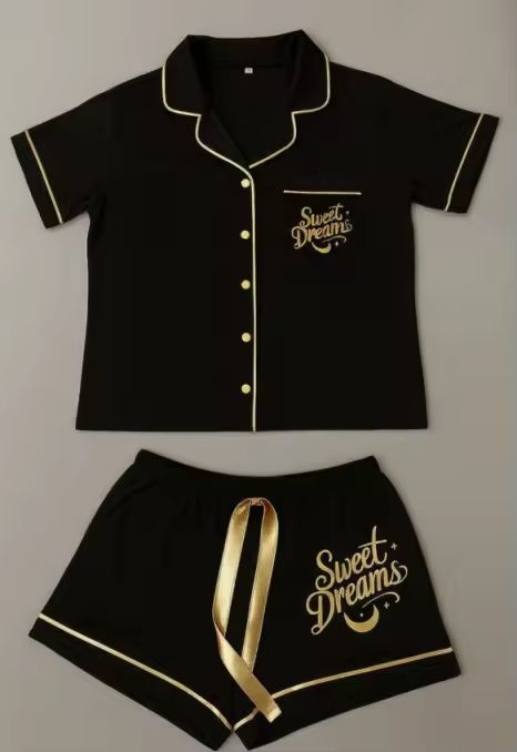 Black/Gold Trim Bamboo Short Set