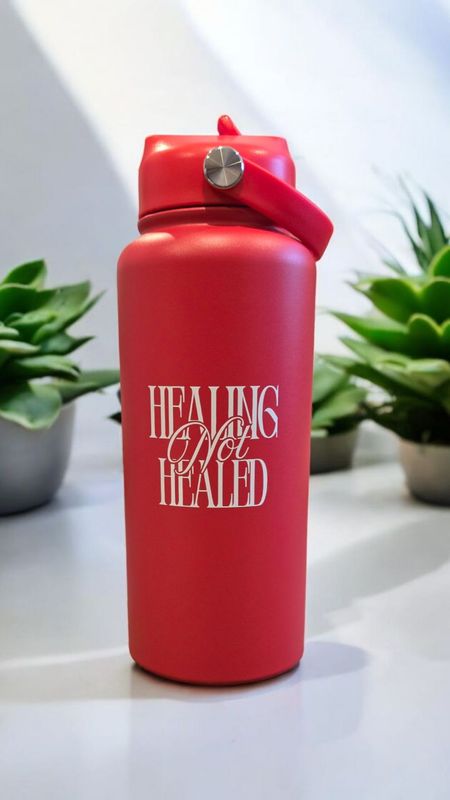 Red "Healing NOT Healed" Bottle