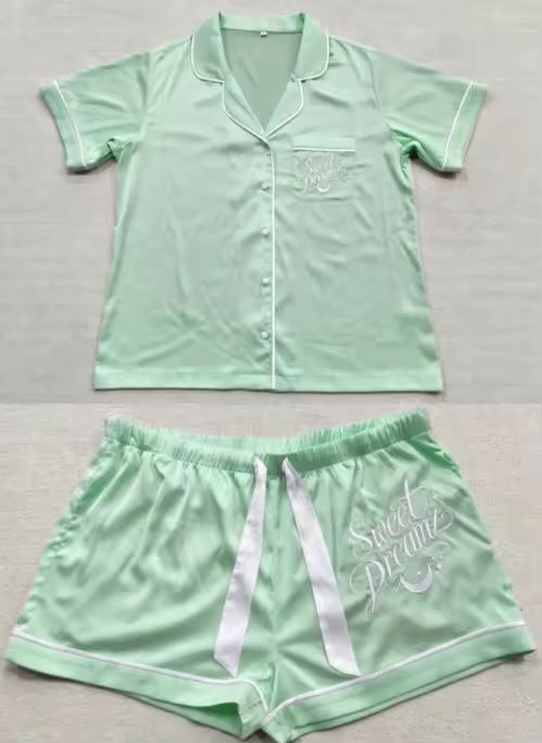 Mint Green/White Trim Soft Silky Short Set