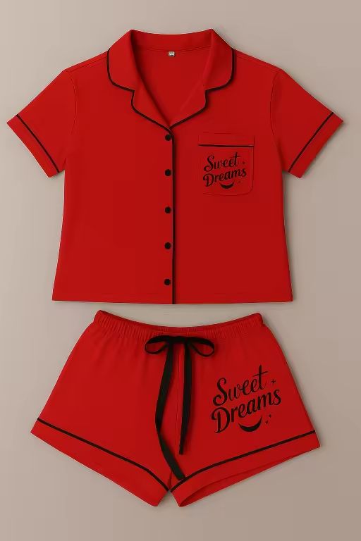 Red/Black Trim Bamboo Short Set