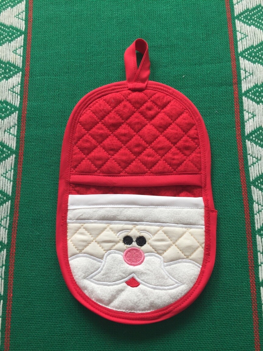 Santa oven mitt machine embroidery in the hoop design