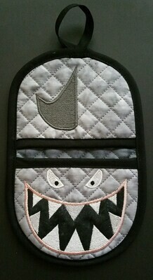 Shark oven mitt machine embroidery in the hoop design