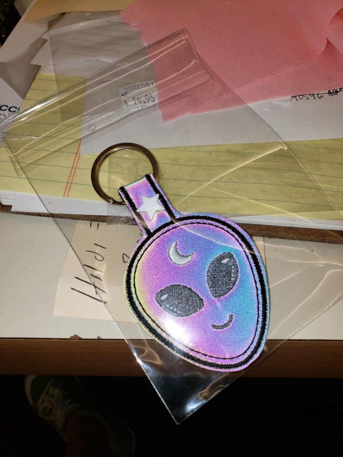 Alien rainbow reflective keychain for Sam