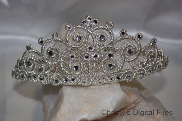 Lace swirl crown Tiara headband slider machine embroidery design
