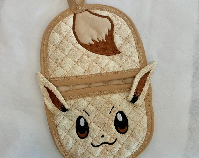 Eevee oven mitt machine embroidery in the hoop design