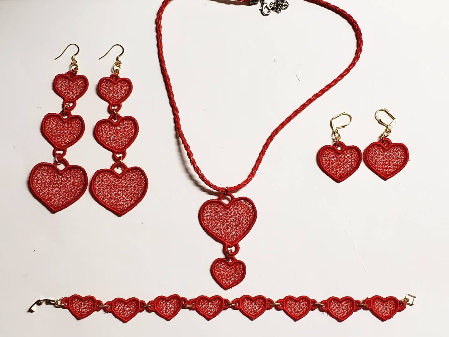 Hearts Freestanding lace machine embroidery design 8 different designs for earrings, pendants, bracelets and charms