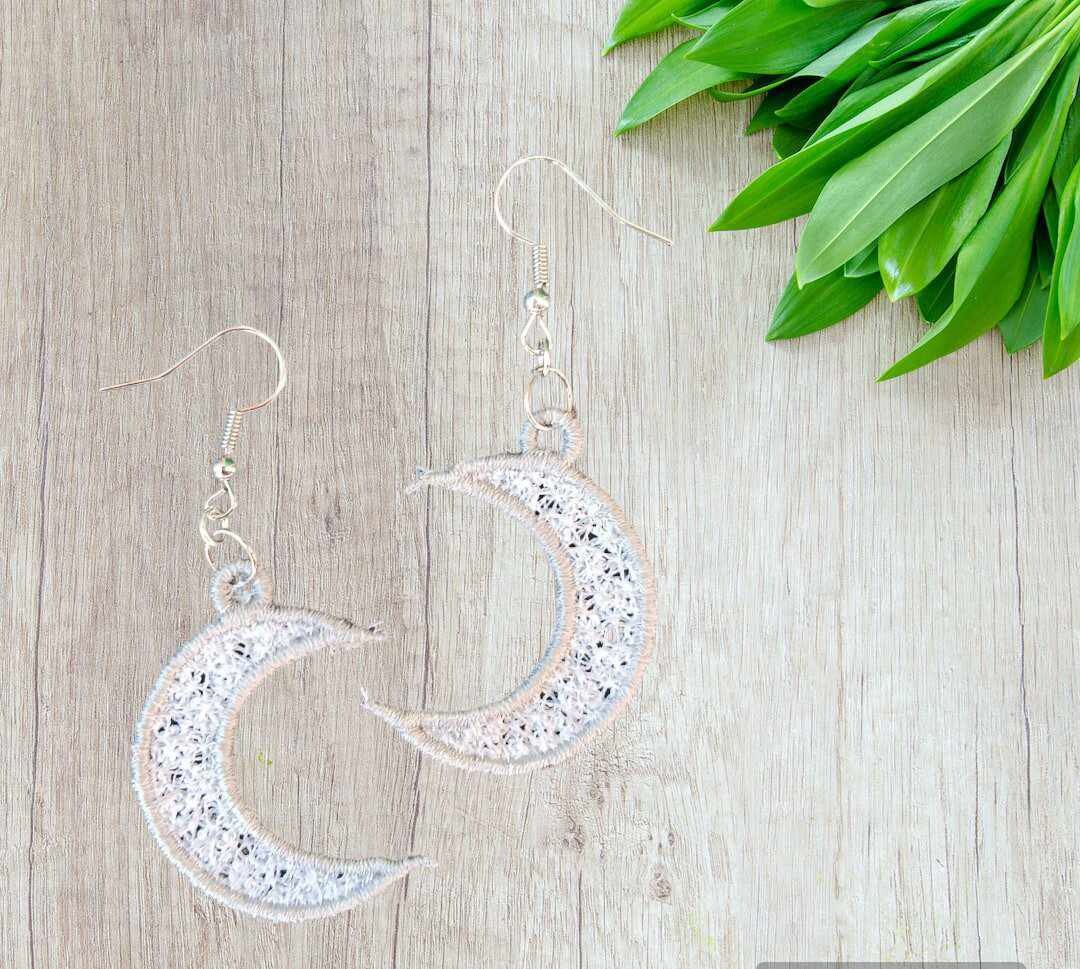 crescent moon earrings Freestanding lace machine embroidery design