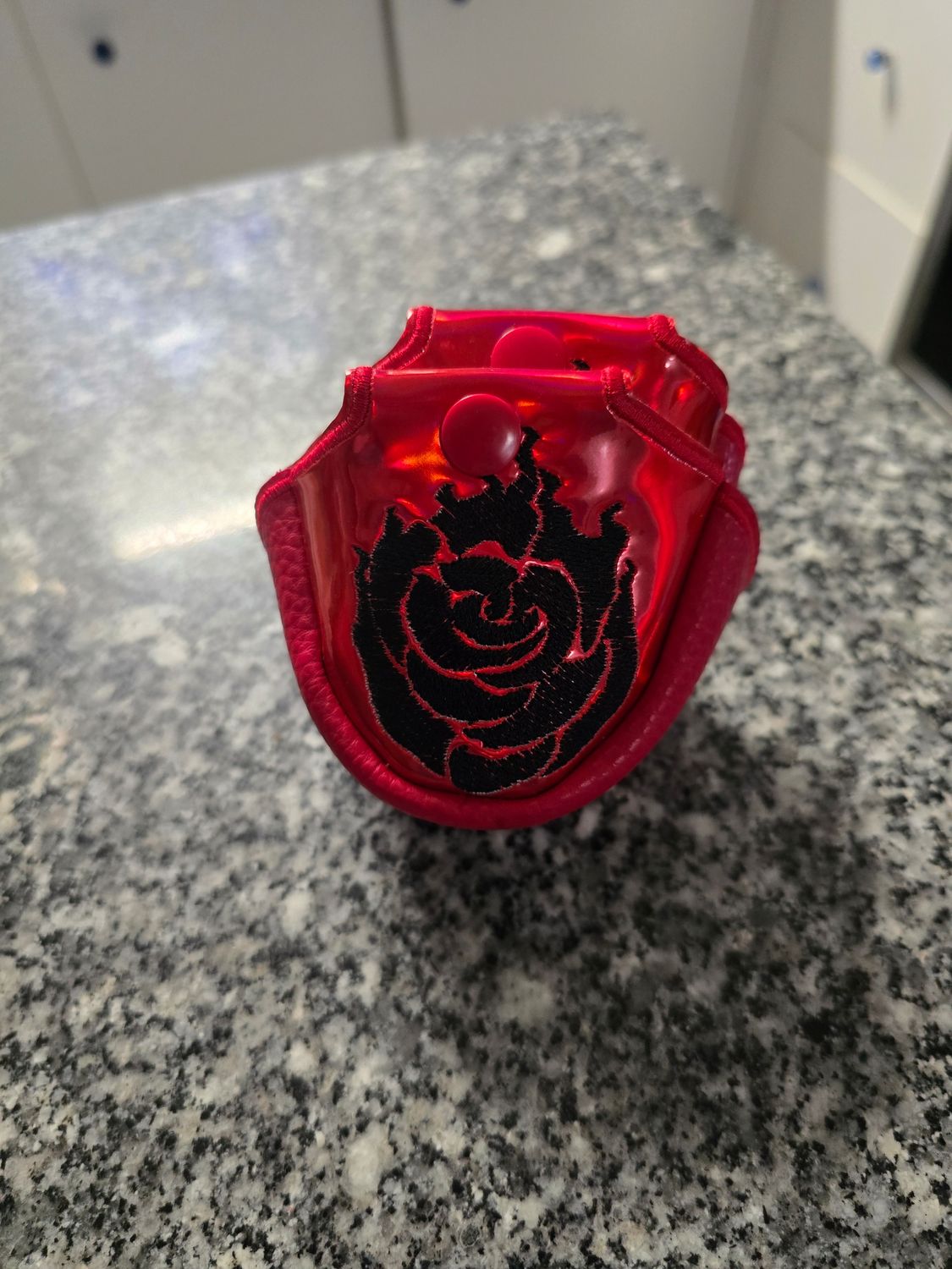 Rose on Holo red rounded toe guards custom order