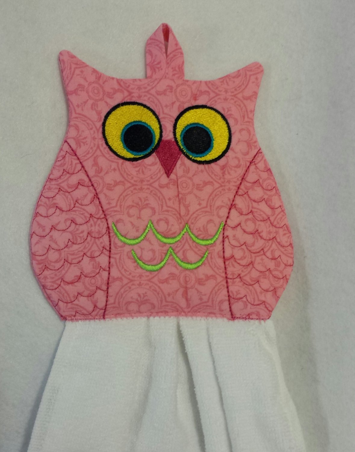 embroidery in the hoop Towel topper Owl