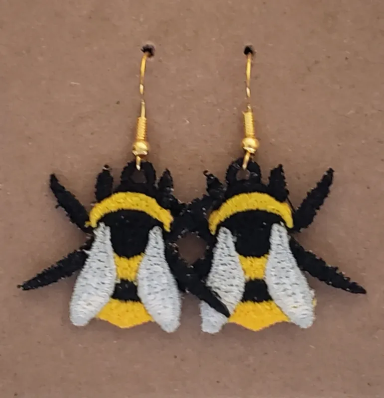 Bumble Bee freestanding lace machine embroidery design -  5 different  size designs for earrings, pendants, charms or pins fsl