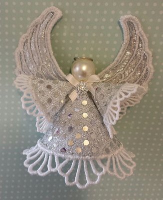 Angel fabric and lace in the hoop ornament, in 3 sizes machine embroidery design