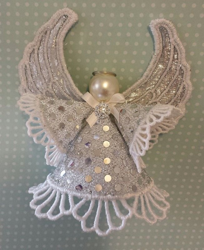 Angel fabric and lace in the hoop ornament,  in 3 sizes machine embroidery design