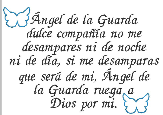 Guardian Angel prayer embroidery design digital Spanish
