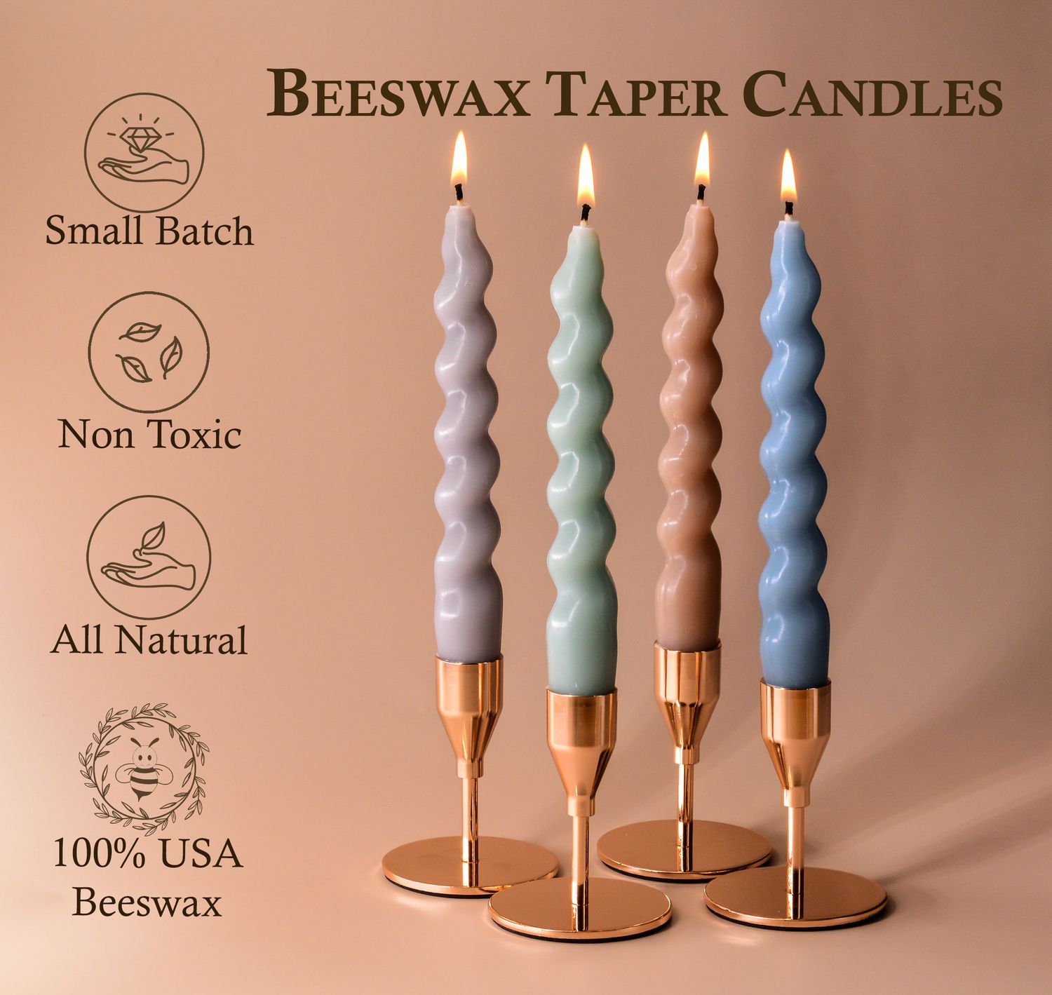 7&#39;&#39; Beeswax Twisted Taper Candles Pastel Colors