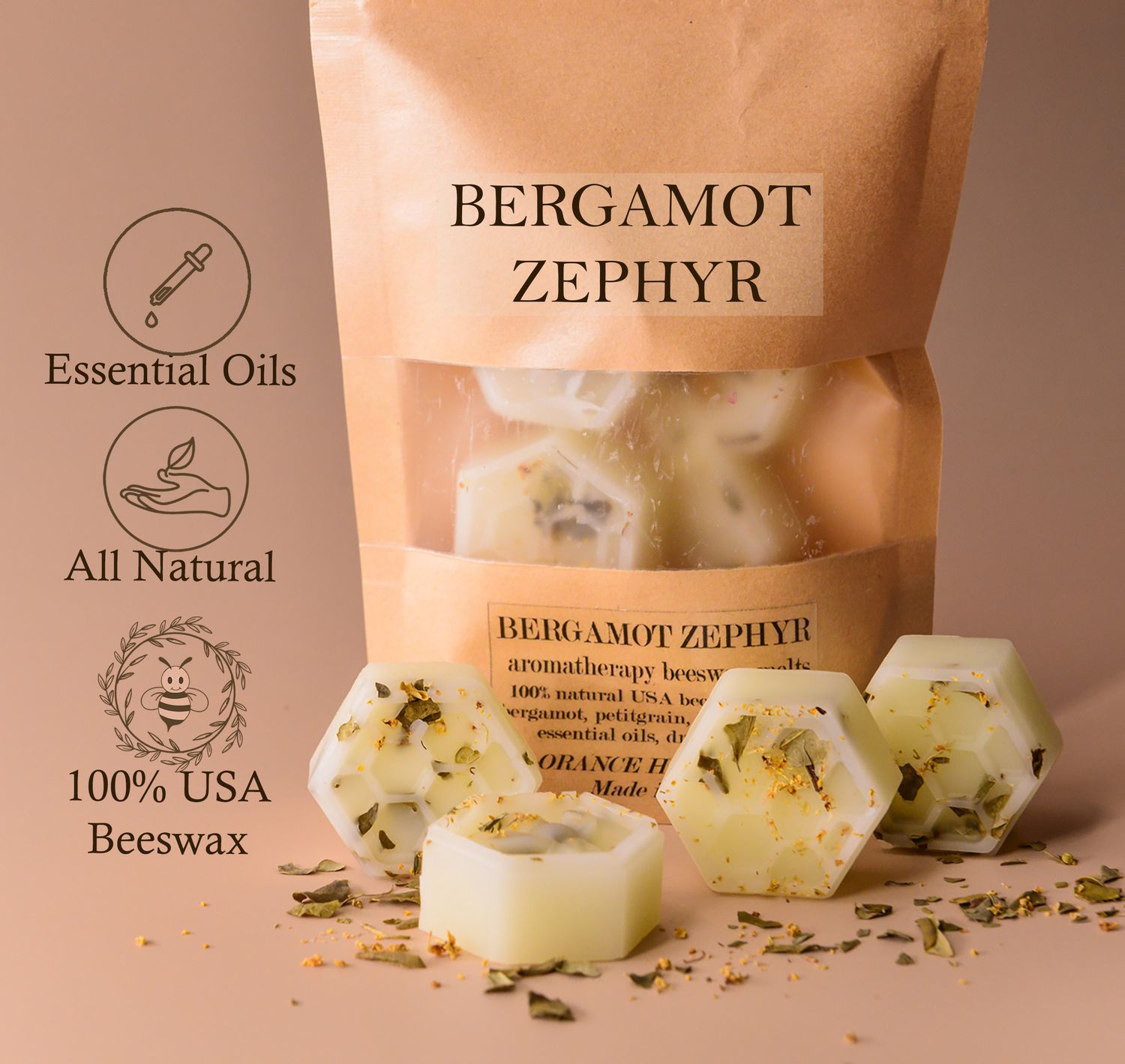 Bergamot Zephyr Organic Beeswax Melts (Bergamot | Litsea Cubeba | Orange | Petit Grain)