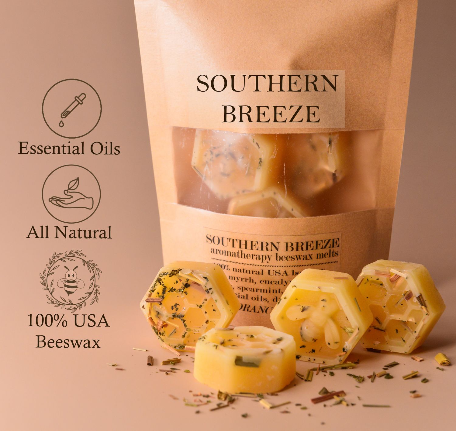 Southern Breeze Organic Beeswax Melts  (Spearmint | Eucalyptus | Myrrh | Litsea Cubeba | Lemongrass)