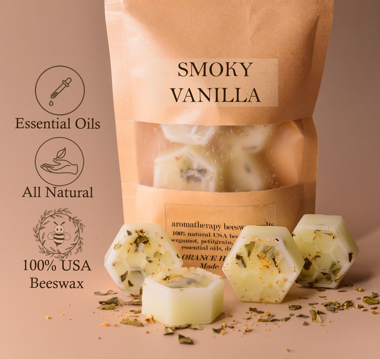 Smoky Vanilla Wood Organic Beeswax Melts (cypress | cedarwood | balsam Fir | fir needle)