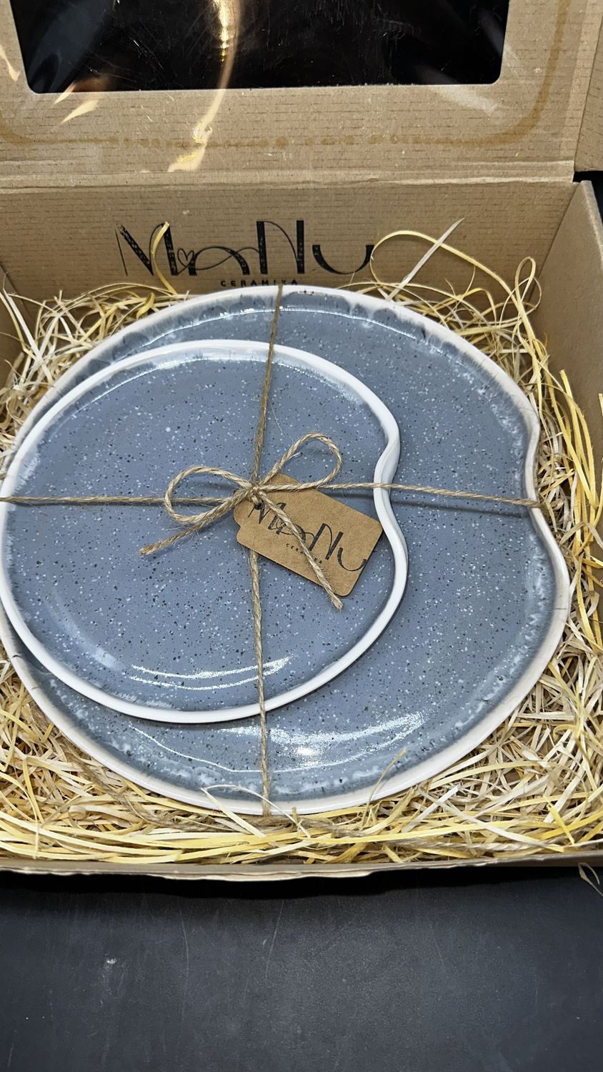 ZESTAW PREZENTOWY Manu Moon PASTEL - błękitno/szaro - biały - 2 talerze