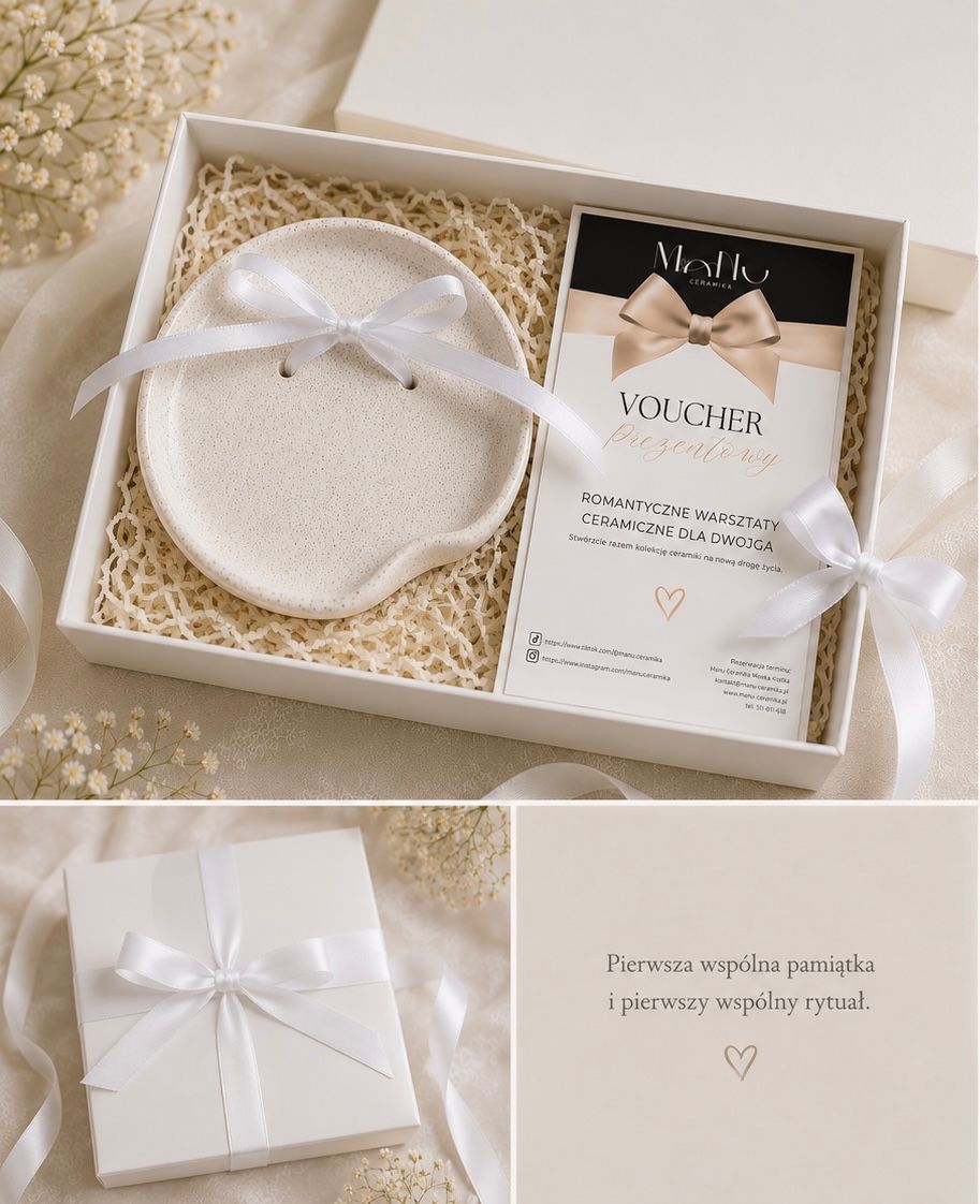 MINI MANU WEDDING MOON BOX - talerzyk na obrączki bez personalizacji i voucher na romantyczne warsztaty ceramiczne dla dwojga