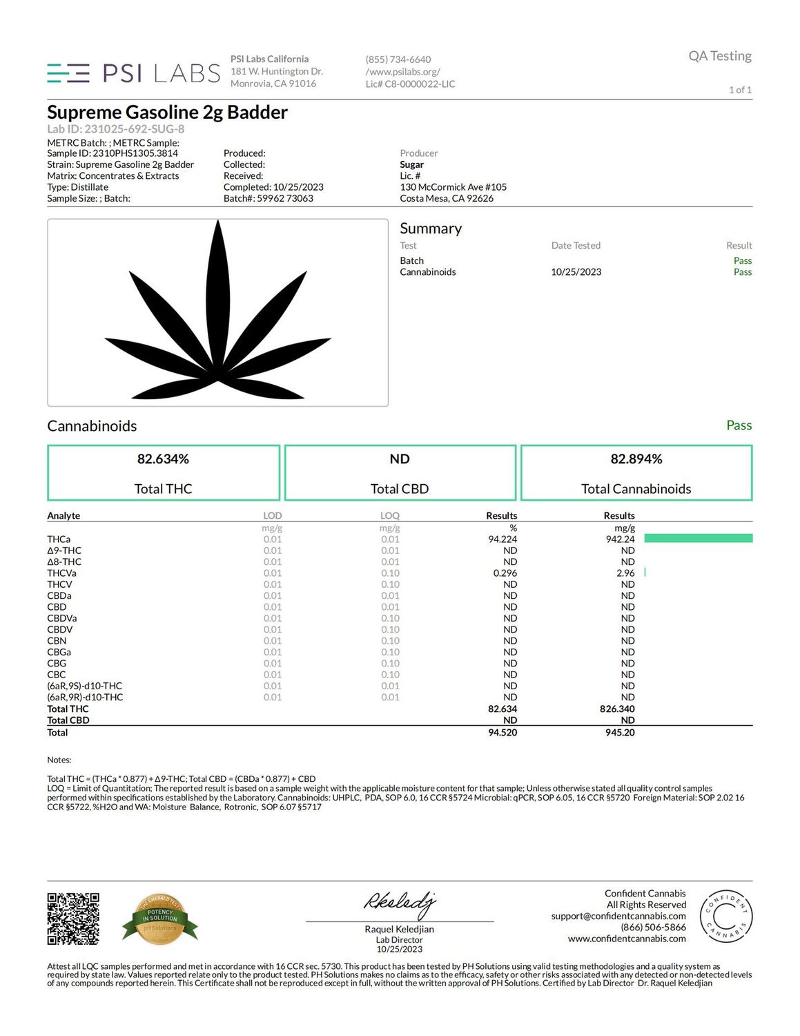 Sugar 2 Gram THCa Badder, Strain: Supreme Gas (Indica)