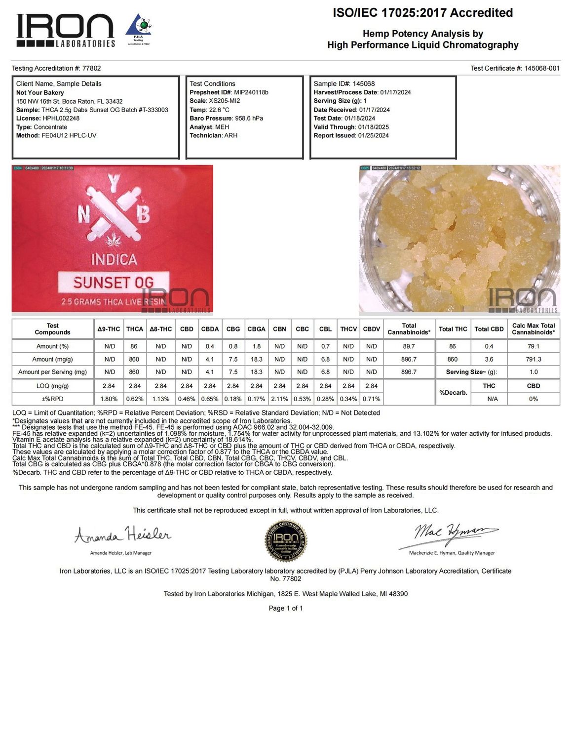 NYB 2.5G THCa Live Resin Dab, Strain: Sunset OG (Indica)