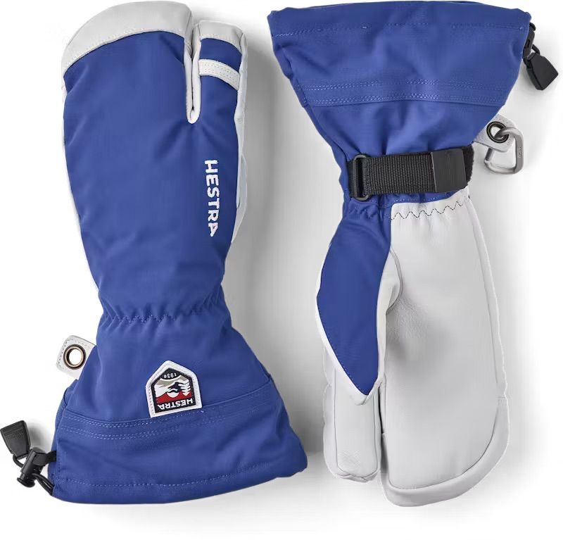 Hestra Heli 3-finger Army leather, Color: Royal Blue, Size: 6