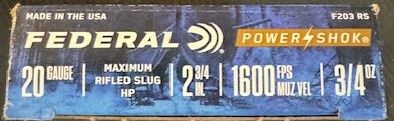 20 gauge rifled slug 3/4oz  5 shotshells