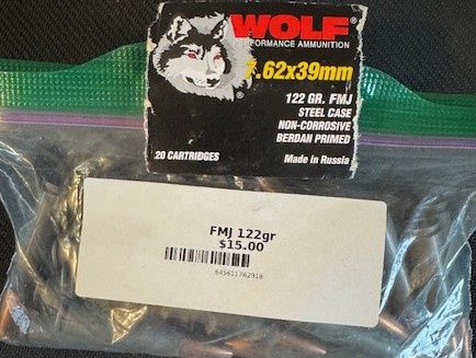 7.62x39mm 122 gr. FMJ Steel