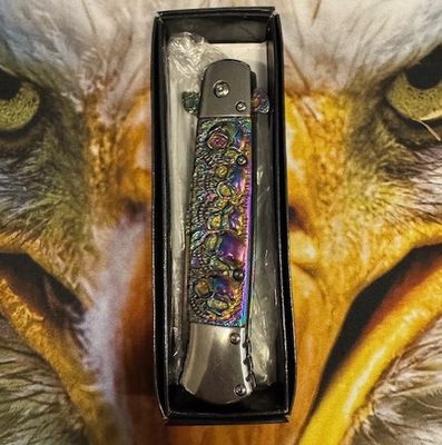 Rainbow Skull Trigger Action Knife